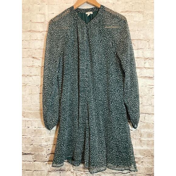 Joie Dress Womens Medium Forest Green Polka Dot Peasant Prairie Button Front - Picture 1 of 12